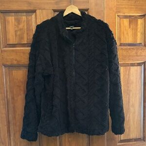 Studio Y Black Plush Teddy Zip Front Jacket